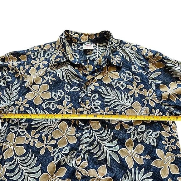 Go Barefoot Blue Floral Hawaiian Shirt Men Size L Made In USA Cotton Button Up - Picture 5 of 6